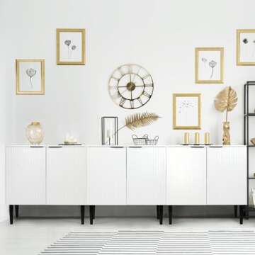 VOWNER Sideboard Buffet Cabinet, Kitchen Accent Cabinet, Modern Credenza with Doors and Adjustable Shelves, Accent Cabinet for Dining Room, Hallway, Bathroom, White