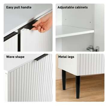 VOWNER Sideboard Buffet Cabinet, Kitchen Accent Cabinet, Modern Credenza with Doors and Adjustable Shelves, Accent Cabinet for Dining Room, Hallway, Bathroom, White