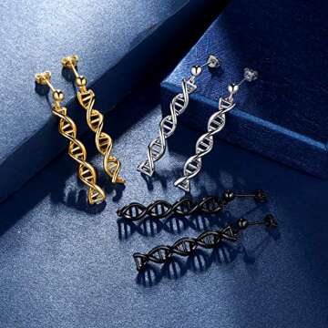 Beautlace DNA Double Helix Chemistry Science Molecule Biology Earrings 18K Gold Plated DNA Dangle Ea...