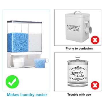 Laundry Detergent Dispenser, Wall Mounted Laundry Scent Boosters Beads Dispenser with 2 Cups for Rice, Beans, laundry powder, Stain Remover Powder, Laundry Beads Container (105 oz)