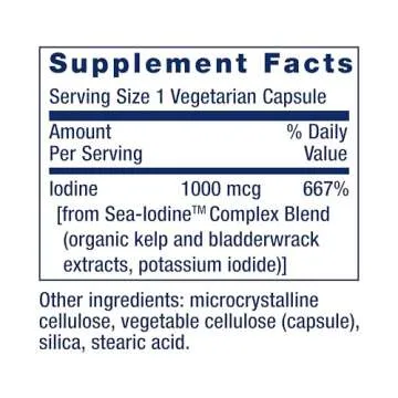 Life Extension Sea-Iodine™, kelp and bladderwrack-derived iodine, supports healthy levels of this essential nutrient for thyroid health and beyond, non-GMO, gluten-free, vegetarian, 60 capsules