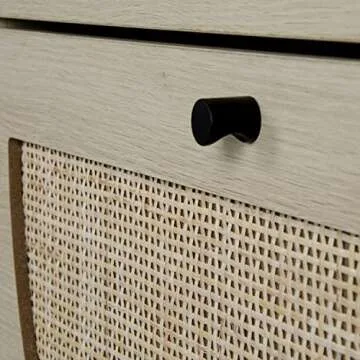 SSLine Shoe Cabinet with 2 Flip Down Storage Shelves Free-Standing Shoe Rack Rustic Wood Shoe Storage Organizer with Unique Rattan Decor for Entryway Hallway Doorway (Natural)