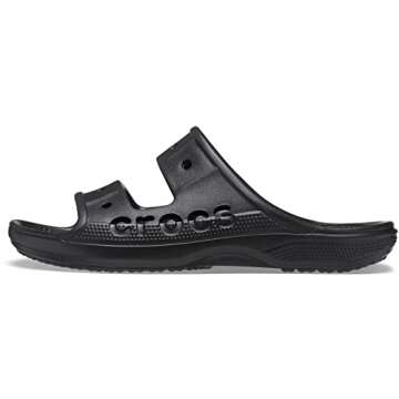 Crocs Unisex Men's and Women's Baya Two-Strap Slide Sandals, Black, Numeric_7 US