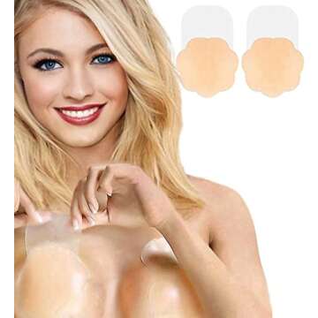 Nippleless Covers, Breast Lift Tape, Silicone Breast Lift Pasties 4.3inch Diameter (1 Pair Flower) (...