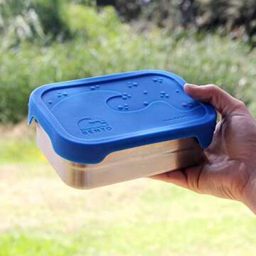 ECOlunchbox Splash Box Leakproof Stainless Bento Lunch Container With Silicone Lid | Holds 3 Cups (equivalent to 24 oz & 709 ml) | Measures 6.5 x 4.75 x 2 inches (16.5 x 12 x 5 cm) | 100% Plastic-Free