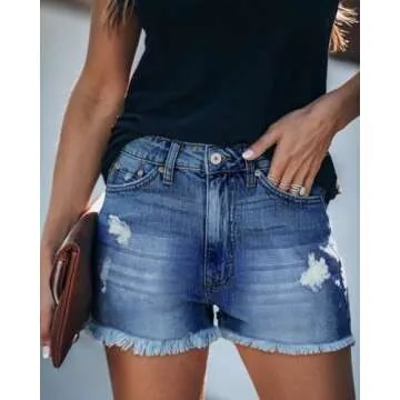 ZOLUCKY Stretchy Ripped Jean Shorts for Women & Girls