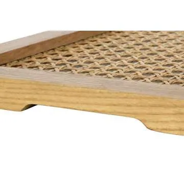 Youth Korea Large Rectangular Ash Wood Rattan Tray (Wood Color) Decorative Hand-Woven Serving Tray Made from Wooden Material for Serving Coffee, Breakfast, Food, Snack Drink, 40 x 25 x 2 Cm