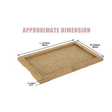 Youth Korea Large Rectangular Ash Wood Rattan Tray (Wood Color) Decorative Hand-Woven Serving Tray Made from Wooden Material for Serving Coffee, Breakfast, Food, Snack Drink, 40 x 25 x 2 Cm
