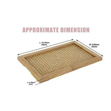 Youth Korea Large Rectangular Ash Wood Rattan Tray (Wood Color) Decorative Hand-Woven Serving Tray Made from Wooden Material for Serving Coffee, Breakfast, Food, Snack Drink, 40 x 25 x 2 Cm