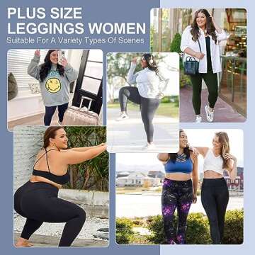 3 Pack Plus Size Leggings with Pockets for Women - High Waisted Tummy Control Spandex Soft Black Workout Yoga Pants