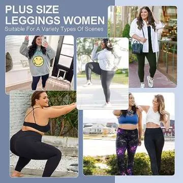 3 Pack Plus Size Leggings with Pockets for Women - High Waisted Tummy Control Spandex Soft Black Workout Yoga Pants
