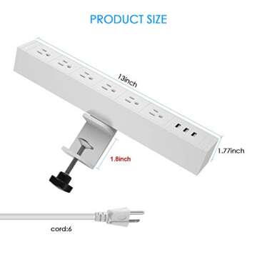 CCCEI Metal 6 Outlet Clamp Power Strip with USB Ports