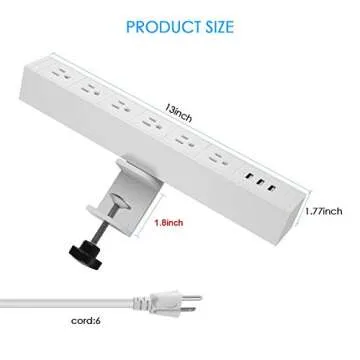CCCEI Metal 6 Outlet Clamp Power Strip with USB Ports