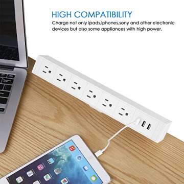 CCCEI Metal 6 Outlet Clamp Power Strip with USB Ports