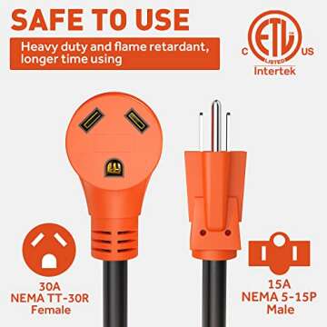 Snowy Fox RV 15Amp to 30Amp Electrical Adapter - 15 Male to 30 Female Camper Power Electric Adapter ...