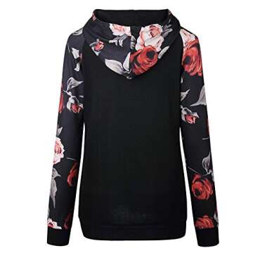 shifeier Women Floral Jesus Print Pullover Hoodie Casual Long Sleeve Drawstring Hooded Sweatshirt with Pocket Black XL