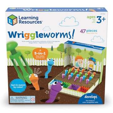 Learning Resources Wriggleworms! Fine Motor Activity Set - 47 Pieces, Ages 3+ Toddler Learning Toys, Develops Toddler's Fine Motor and Color Recognition Skills