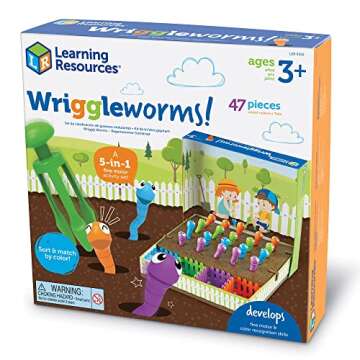 Learning Resources Wriggleworms! Fine Motor Activity Set - 47 Pieces, Ages 3+ Toddler Learning Toys, Develops Toddler's Fine Motor and Color Recognition Skills