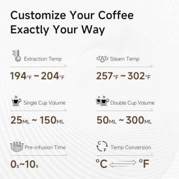 HiBREW H10A - Programmable Espresso Machine, Brushed Stainless Steel, Adjustable Temperature and Cup Volume, 1.8L Removable Water Tank, Steam Wand for Milk Frother