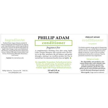 Phillip Adam Fragrance Free Shampoo and Conditioner Set with Apple Cider Vinegar - pH Balancing - Enhance Shine and Smoothness- 12 Ounce Each