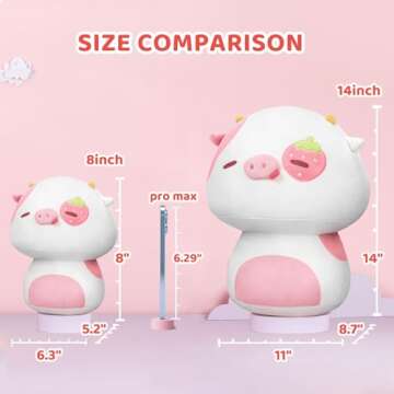 Mewaii Squishy Cloud-Like Softness, Trending Kawaii Strawberry Cow Mushroom Plush Pillow, A Must-Have Collectible for Young Adults, Perfect for Kids, Toddlers Girls, Stuffed Animal (8")