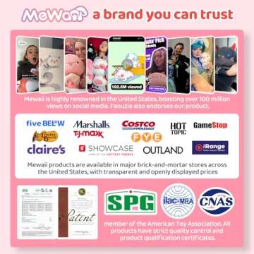 Mewaii Squishy Cloud-Like Softness, Trending Kawaii Strawberry Cow Mushroom Plush Pillow, A Must-Have Collectible for Young Adults, Perfect for Kids, Toddlers Girls, Stuffed Animal (8")