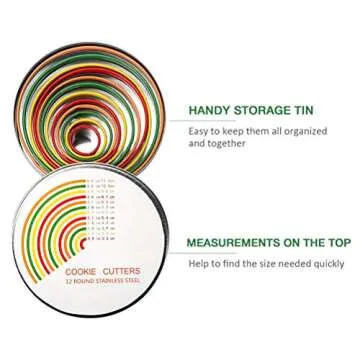 Alimat PluS Round Cookie Biscuit Cutter Set, 12 Pack Pastry Cutters in Graduated Sizes for Donut, Dough, Fondant, Clay, Stainless Steel Circle Cutter Cake Ring Molds with Colorful Rubber Coating