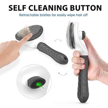 Dog & Cat Brush, Self Cleaning Slicker Brush for Short and Long Hair, Shedding Grooming Brush to Remove Loose Hair, Mats, Tangles, Gray