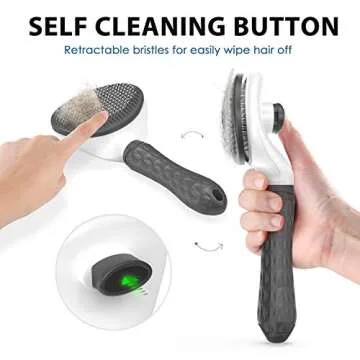 Dog & Cat Brush, Self Cleaning Slicker Brush for Short and Long Hair, Shedding Grooming Brush to Remove Loose Hair, Mats, Tangles, Gray