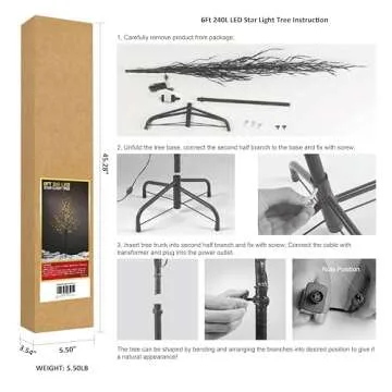 LIGHTSHARE 6FT 240L LED Star Light Tree, for Home Festival Party Christmas, Indoor and Outdoor Use, Warm White