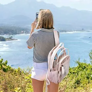 LIGHT FLIGHT Large Clear Backpack with Reinforced Padded Straps Heavy Duty PVC Transparent Backpack See Through Bookbags for Work, Travel, Pink