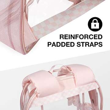 LIGHT FLIGHT Large Clear Backpack with Reinforced Padded Straps Heavy Duty PVC Transparent Backpack See Through Bookbags for Work, Travel, Pink
