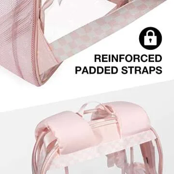 LIGHT FLIGHT Large Clear Backpack with Reinforced Padded Straps Heavy Duty PVC Transparent Backpack See Through Bookbags for Work, Travel, Pink