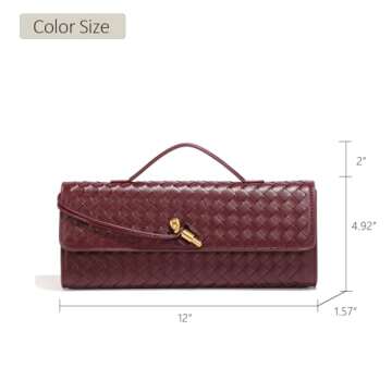 JYG Woven Handbag for Women Fashion Evening Shoulder Bag PU Leather Handmade Clutch Purse Wine Red Casual Crossbody Bags 2024