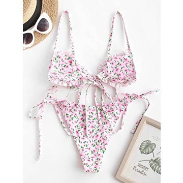 ZAFUL Floral Bikini Set Sexy Summer Swimwear Pink