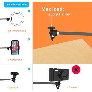 Pozliv Long Overhead Tripod Mount for iPhone Webcam Ring Light, Gooseneck Desk Phone Arm Holder for Over Head Video Recording Filming Live Streaming, Webcam Tripod Stand with Articulating Arm