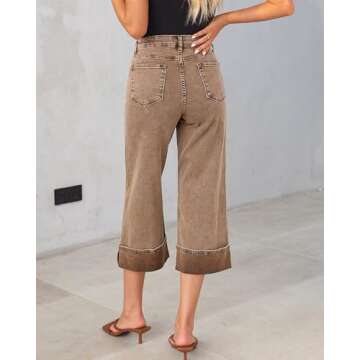GRAPENT Fall Outfits Women Trendy Wide Leg Jeans Woman Capri Pants Slacks for Women Womens Trendy Fall Clothing High Waisted Wide Leg Jeans Womens Comfy Pants Color Coca Mocha Medium Size 8 Size 10