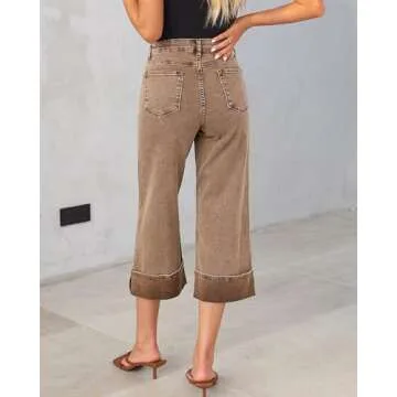GRAPENT Fall Outfits Women Trendy Wide Leg Jeans Woman Capri Pants Slacks for Women Womens Trendy Fall Clothing High Waisted Wide Leg Jeans Womens Comfy Pants Color Coca Mocha Medium Size 8 Size 10
