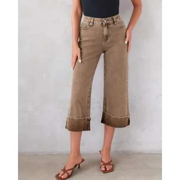GRAPENT Fall Outfits Women Trendy Wide Leg Jeans Woman Capri Pants Slacks for Women Womens Trendy Fall Clothing High Waisted Wide Leg Jeans Womens Comfy Pants Color Coca Mocha Medium Size 8 Size 10