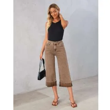 GRAPENT Fall Outfits Women Trendy Wide Leg Jeans Woman Capri Pants Slacks for Women Womens Trendy Fall Clothing High Waisted Wide Leg Jeans Womens Comfy Pants Color Coca Mocha Medium Size 8 Size 10