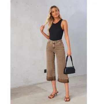 GRAPENT Fall Outfits Women Trendy Wide Leg Jeans Woman Capri Pants Slacks for Women Womens Trendy Fall Clothing High Waisted Wide Leg Jeans Womens Comfy Pants Color Coca Mocha Medium Size 8 Size 10