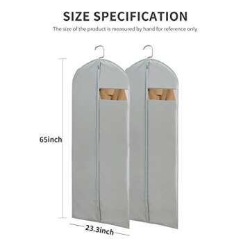 Dress Bags for Gowns Long, 65'' Long Dress Clear Garment Bag(Set of 2, 23.3'' X 65'')