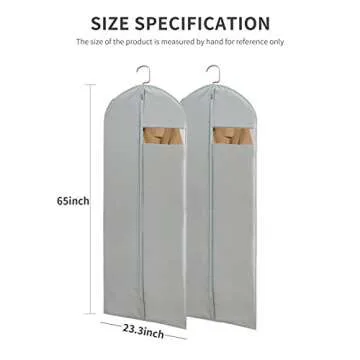 Dress Bags for Gowns Long, 65'' Long Dress Clear Garment Bag(Set of 2, 23.3'' X 65'')