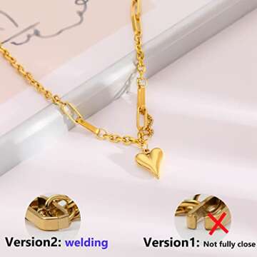 LYNMOS Cute Heart Necklaces for Women 18k Real Gold Plated Heart Necklace Small Heart Pendant Choker...