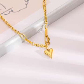 LYNMOS Cute Heart Necklaces for Women 18k Real Gold Plated Heart Necklace Small Heart Pendant Choker Necklaces for Women Dainty Gold Necklace Gifts for Her(Love Heart Pendant Necklace)