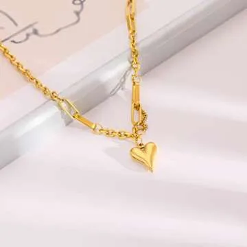 LYNMOS Cute Heart Necklaces for Women 18k Real Gold Plated Heart Necklace Small Heart Pendant Choker Necklaces for Women Dainty Gold Necklace Gifts for Her(Love Heart Pendant Necklace)