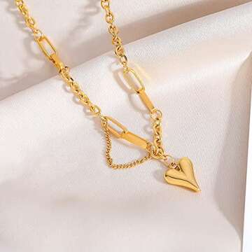 LYNMOS Cute Heart Necklaces for Women 18k Real Gold Plated Heart Necklace Small Heart Pendant Choker Necklaces for Women Dainty Gold Necklace Gifts for Her(Love Heart Pendant Necklace)