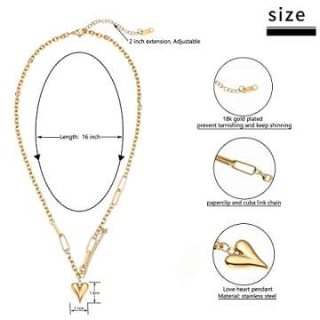 LYNMOS Cute Heart Necklaces for Women 18k Real Gold Plated Heart Necklace Small Heart Pendant Choker Necklaces for Women Dainty Gold Necklace Gifts for Her(Love Heart Pendant Necklace)
