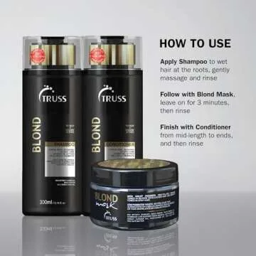 TRUSS Blond Shampoo - Toning & Color Protect Shampoo with Frizz Control - Violet Pigmented Blonde Shampoo that Controls Brassy and Yellow + Orange Tones in Bleached, Highlighted & Gray Hair (300 ml)