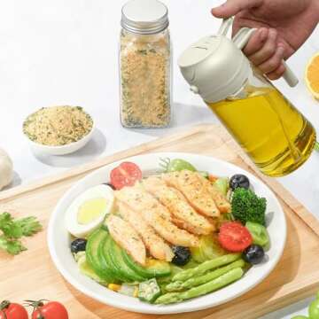 Multipurpose Olive Oil Dispenser Bottle – 2 in 1 Sprayer & Pourer, 500ml Glass, Perfect for Cookin...